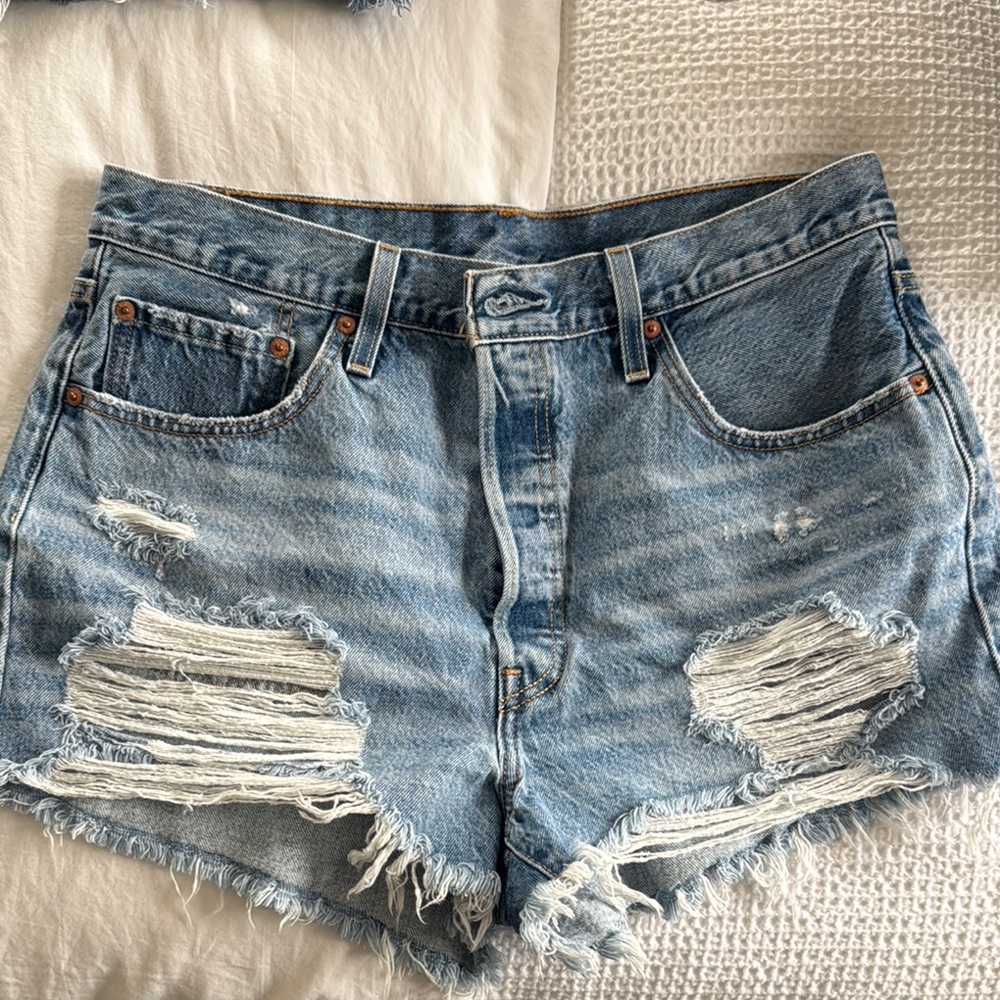 Levi's Blue Distressed Jean Shorts High-Waisted